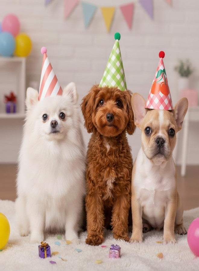 Inxens Mini Party Hats for Kids, 11 Piece Birthday Cone Hats for Stuffed Animals and Pets, 9 Paper Cones and 2 Crowns, DIY Assembly with Pom Poms, Cute Cherry Smiley Design - Image 4